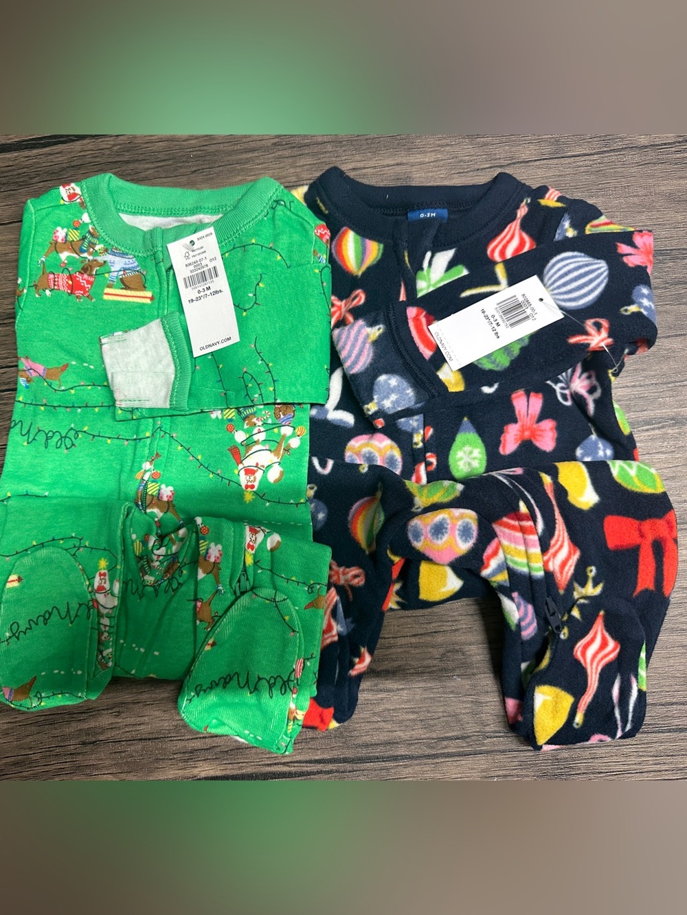 Old Navy Christmas Dogs and Fleece Ornament Footie Pajamas 0-3mos